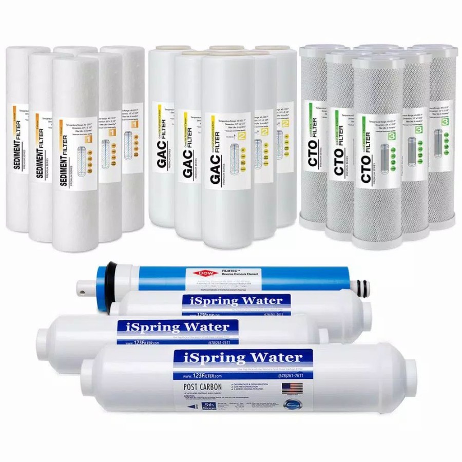 Water Filters * | Water Filtration Systems Ispring 5-Stage Reverse Osmosis 3-Year Replacement Water Filter Pack Set With 100 Gpd Ro Membrane Cartridge, 10 In. X 2.5 In.