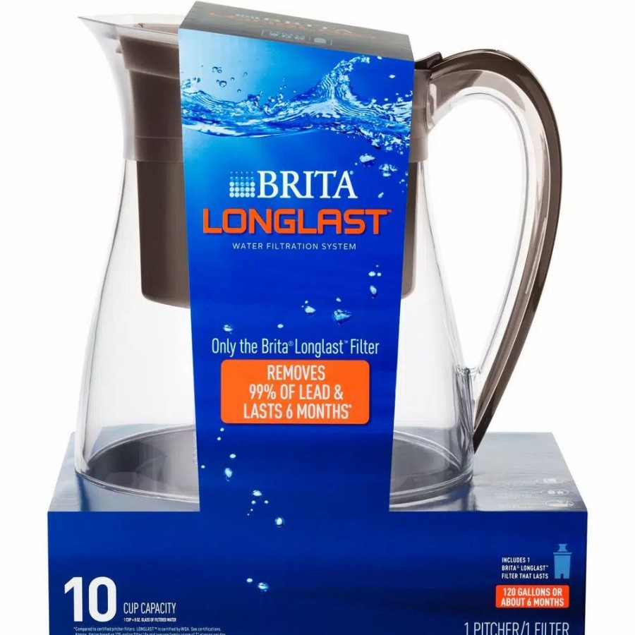 Water Filters * | Water Filter Pitchers Brita Monterey 10-Cup Water Filter Pitcher In Black With Longlast Water Filter, Bpa Free