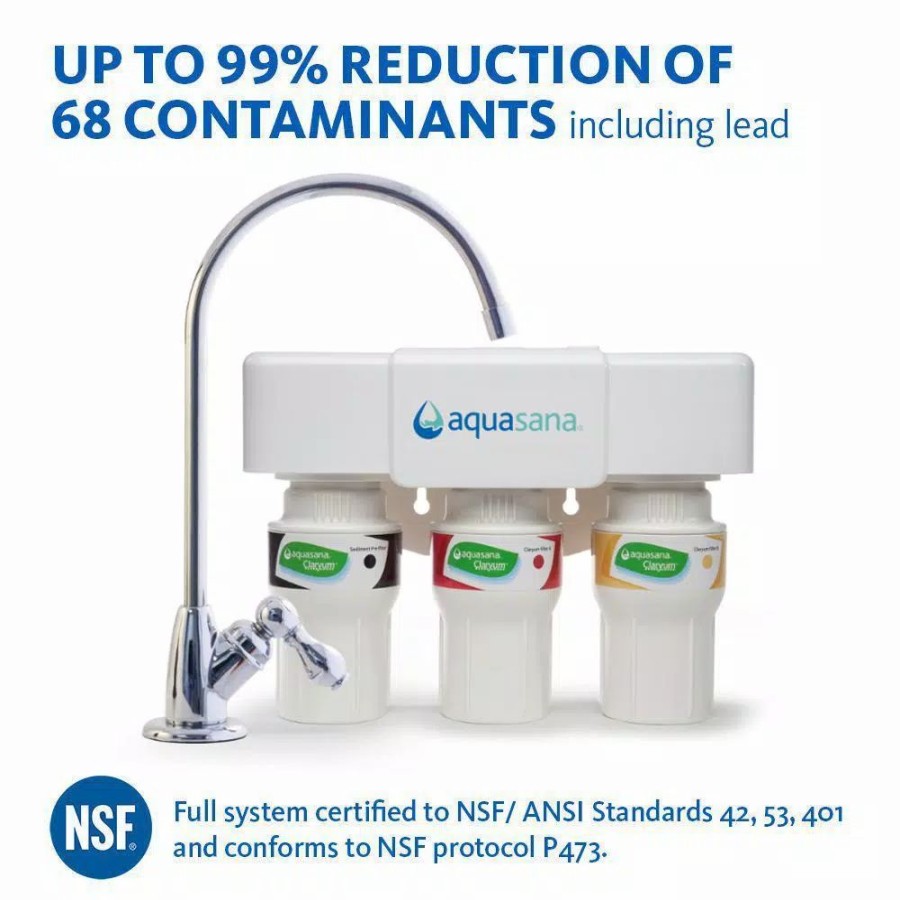 Water Filters * | Water Filtration Systems Aquasana 3-Stage Under Counter Water Filtration System With Faucet In Chrome