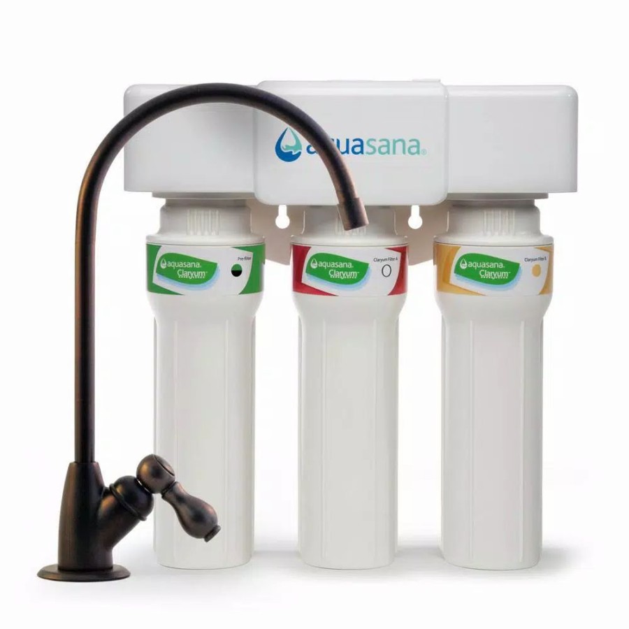 Water Filters * | Water Filtration Systems Aquasana 3-Stage Max Flow Under Counter Water Filtration System With Faucet In Oil Rubbed Bronze