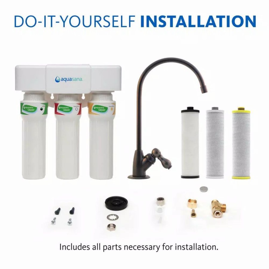 Water Filters * | Water Filtration Systems Aquasana 3-Stage Max Flow Under Counter Water Filtration System With Faucet In Oil Rubbed Bronze