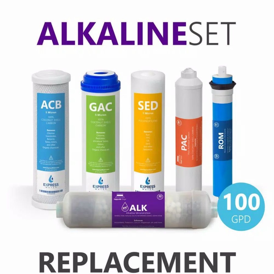 Water Filters * | Replacement Water Filters Express Water Express Water 6 Months Alkaline Reverse Osmosis System Replacement 6 Filters With 100 Gpd Ro Membrane 10 Inch Size