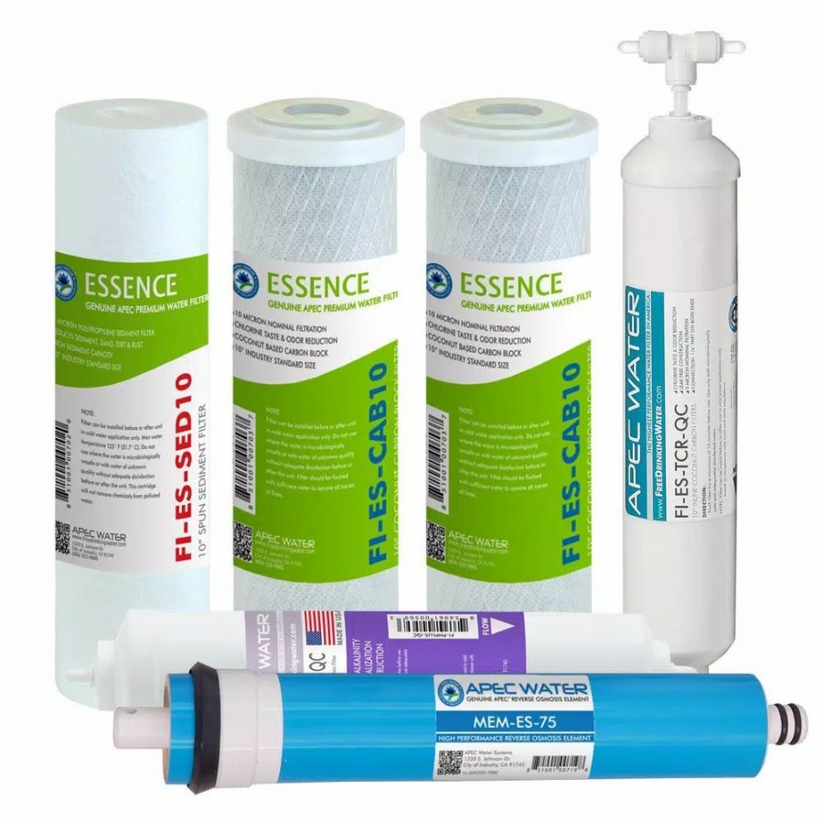 Water Filters * | Water Filtration Systems Apec Water Systems Essence Complete Replacement Filter Set For 75 Gpd Reverse Osmosis Ph Enhancing 6-Stages Replacement Filter