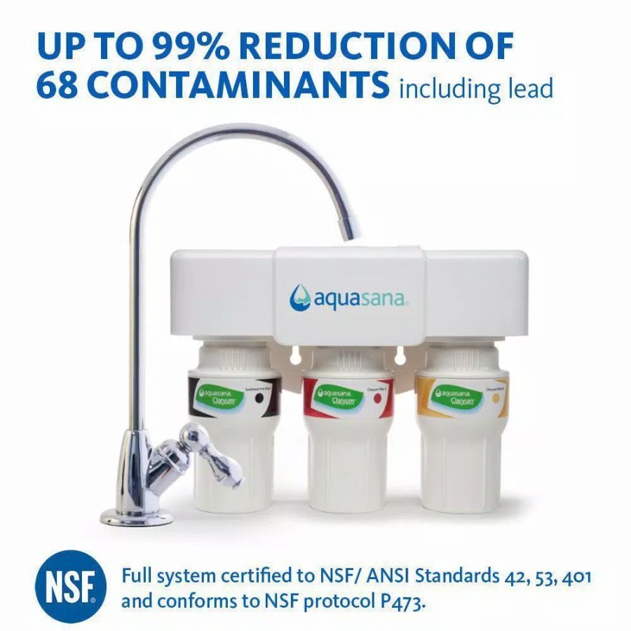 Water Filters * | Water Filtration Systems Aquasana 3-Stage Max Flow Under Counter Water Filtration System With Faucet In Chrome