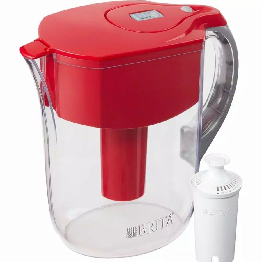 Water Filters * | Water Filter Pitchers Brita 10-Cup Large Water Filter Pitcher In Red, Bpa Free