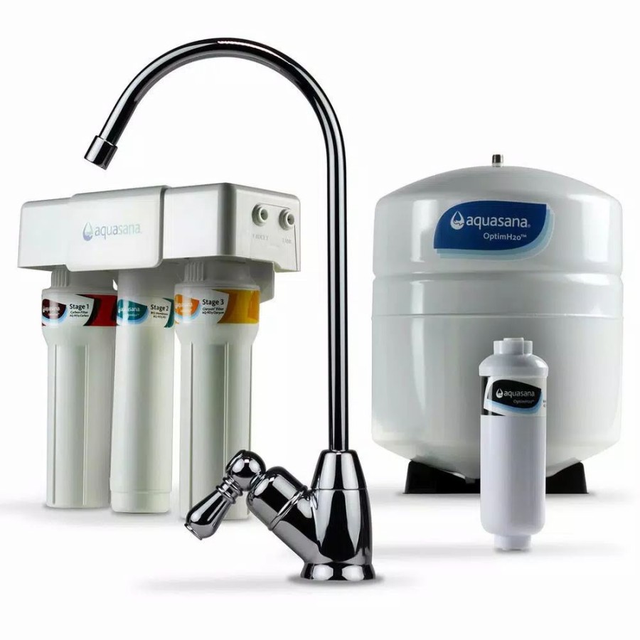 Water Filters * | Water Filtration Systems Aquasana Optimh2O Reverse Osmosis Claryum Under-Counter Water Filtration System With Chrome Finish Faucet